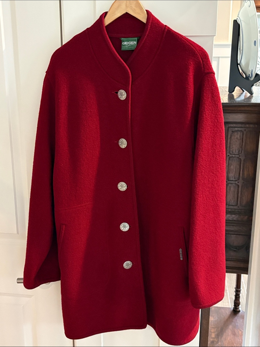 GEIGER Women's Ruby Red Wool Pea Coat